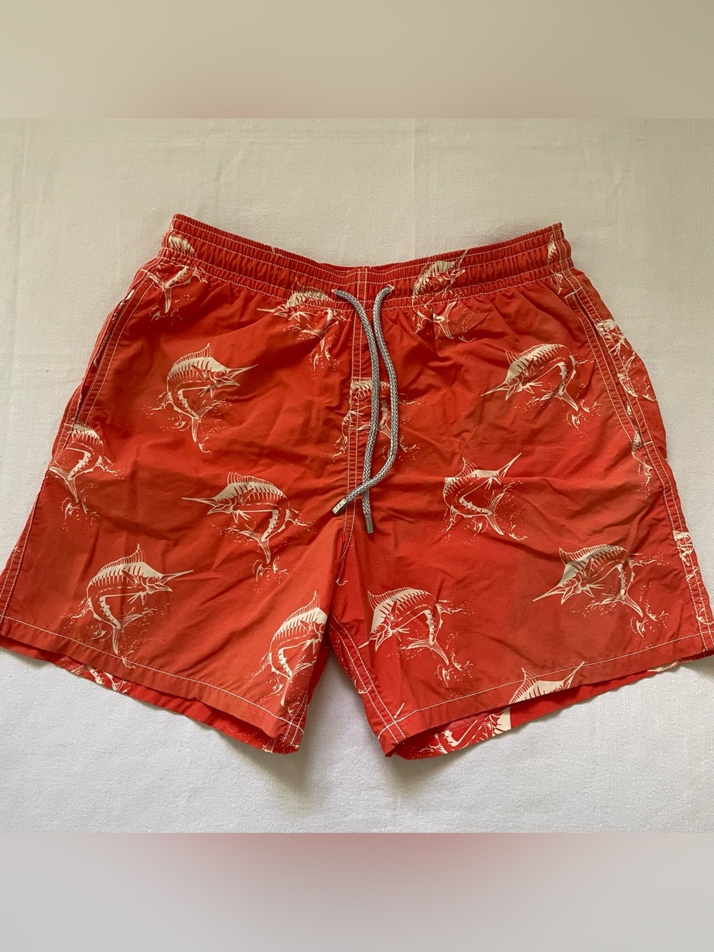 Vilebrequin Moorea Marlin Fish Print Swim Trunks Men’s Large Coral Orange Luxury